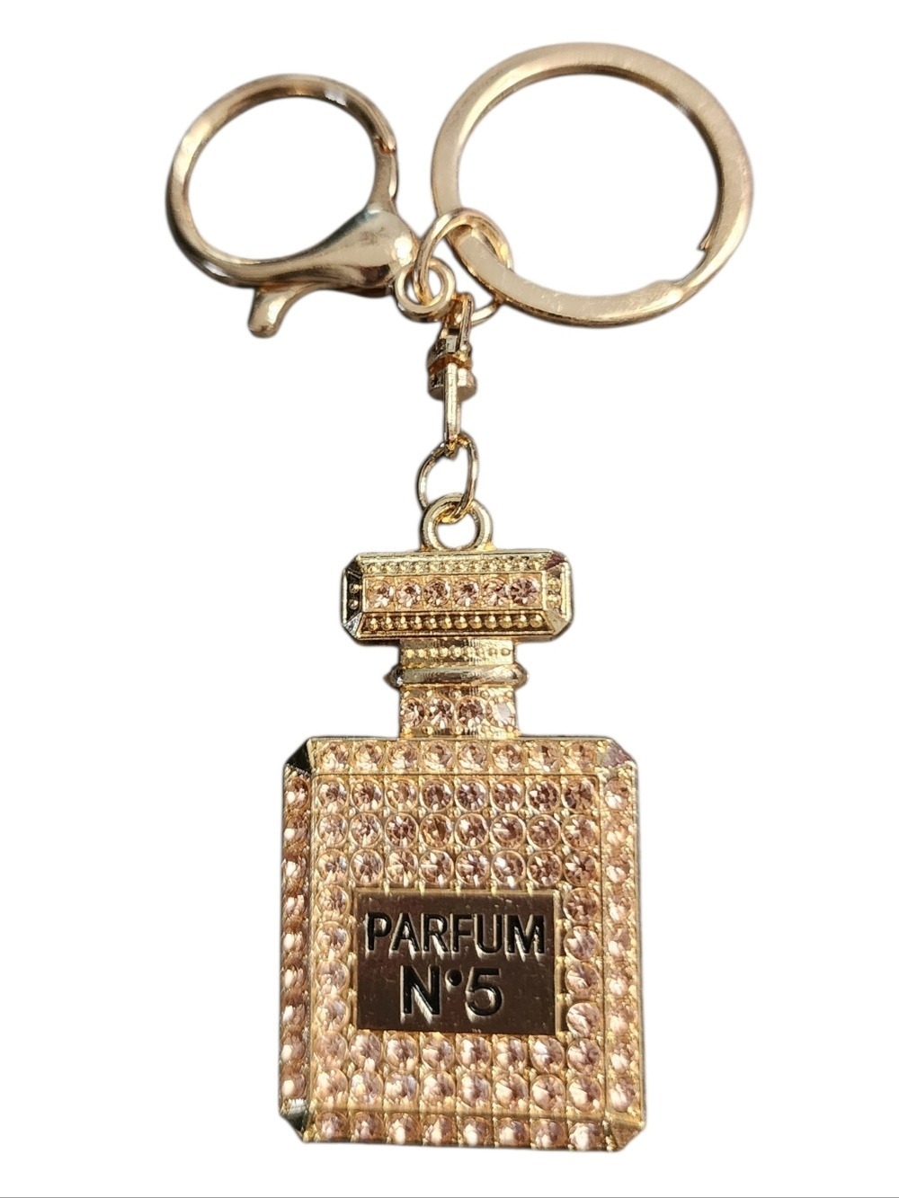 Parfum No 5 Goldtone Crystal Bottle Bag Charm Keychain